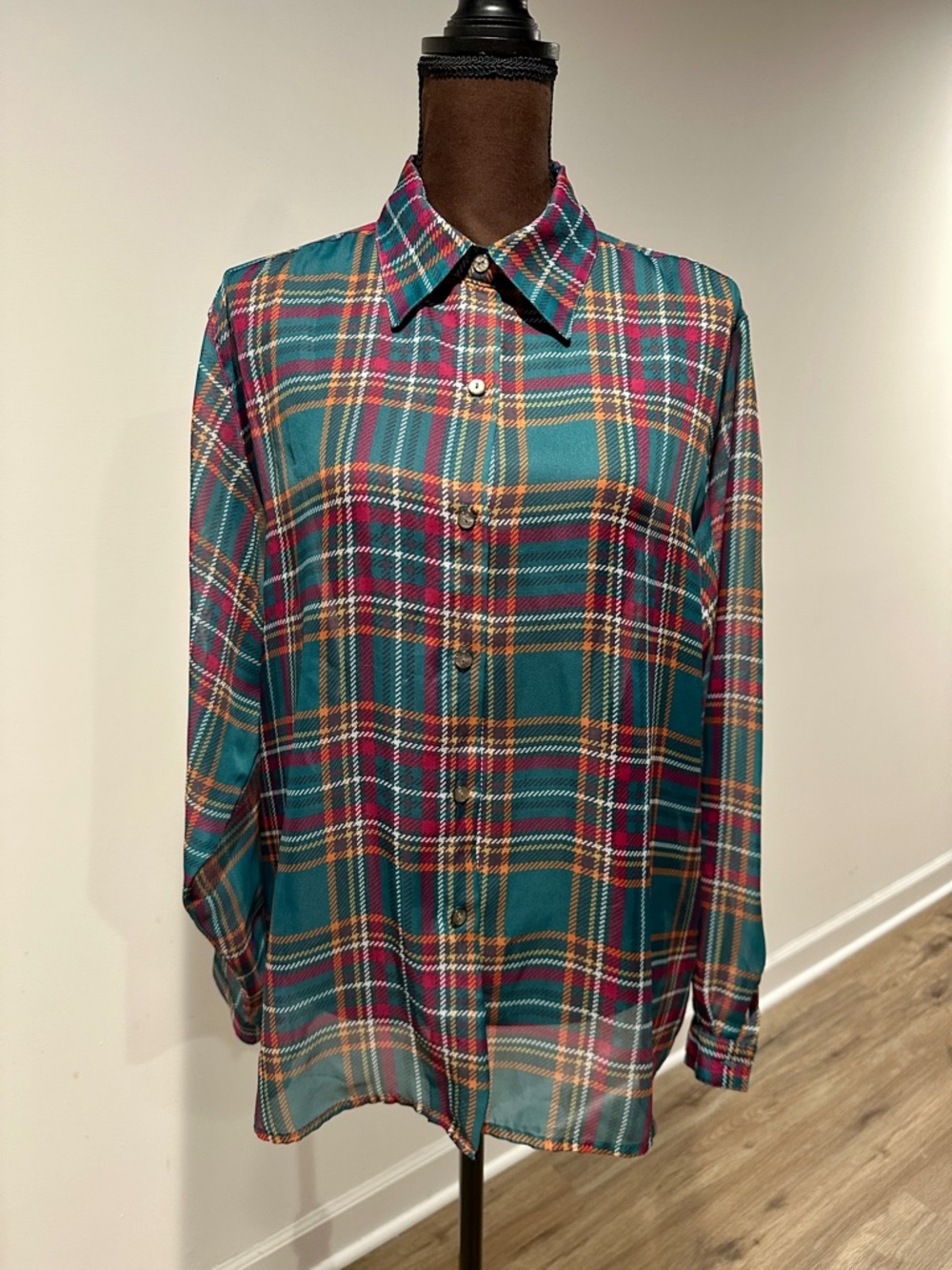 The Limited Teal and Raspberry Plaid Button-Down Shirt